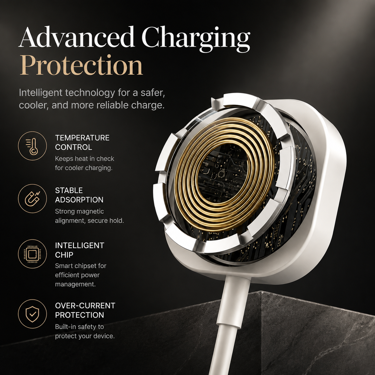 Premium 2-in-1 Magnetic Wireless Charger Cable USB-A Fast Charging Cord Strong Magnetic Alignment Smart Chip Protection Portable Charging Cable