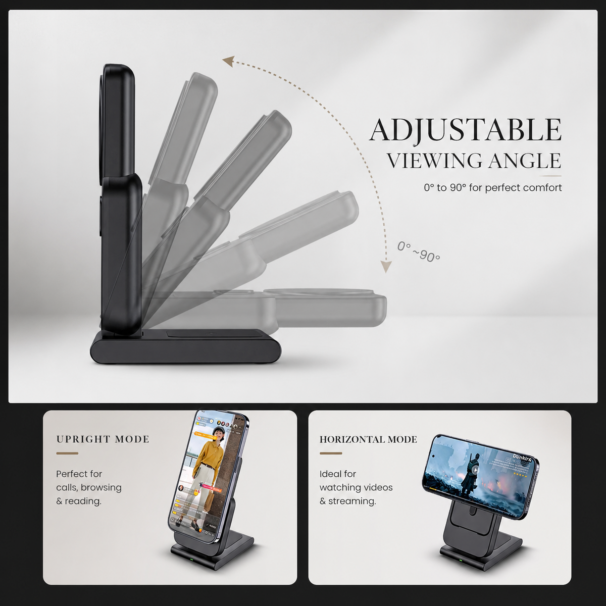 Premium 3-in-1 Magnetic Wireless Charging Station Qi Charger Portable Power Bank Foldable Charging Dock USB Type C Fast Charging Pad iPhone Compatible