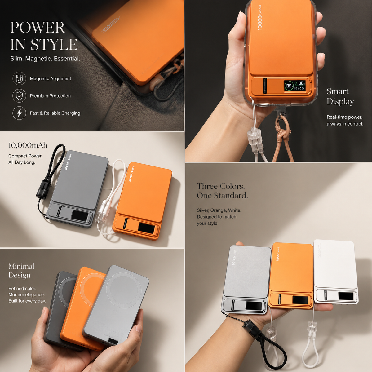 Premium 3-in-1 Magnetic Wireless Power Bank 20W Fast Charging Portable Battery Built-In Stand Digital Display Watch Charger Compatible with iPhone