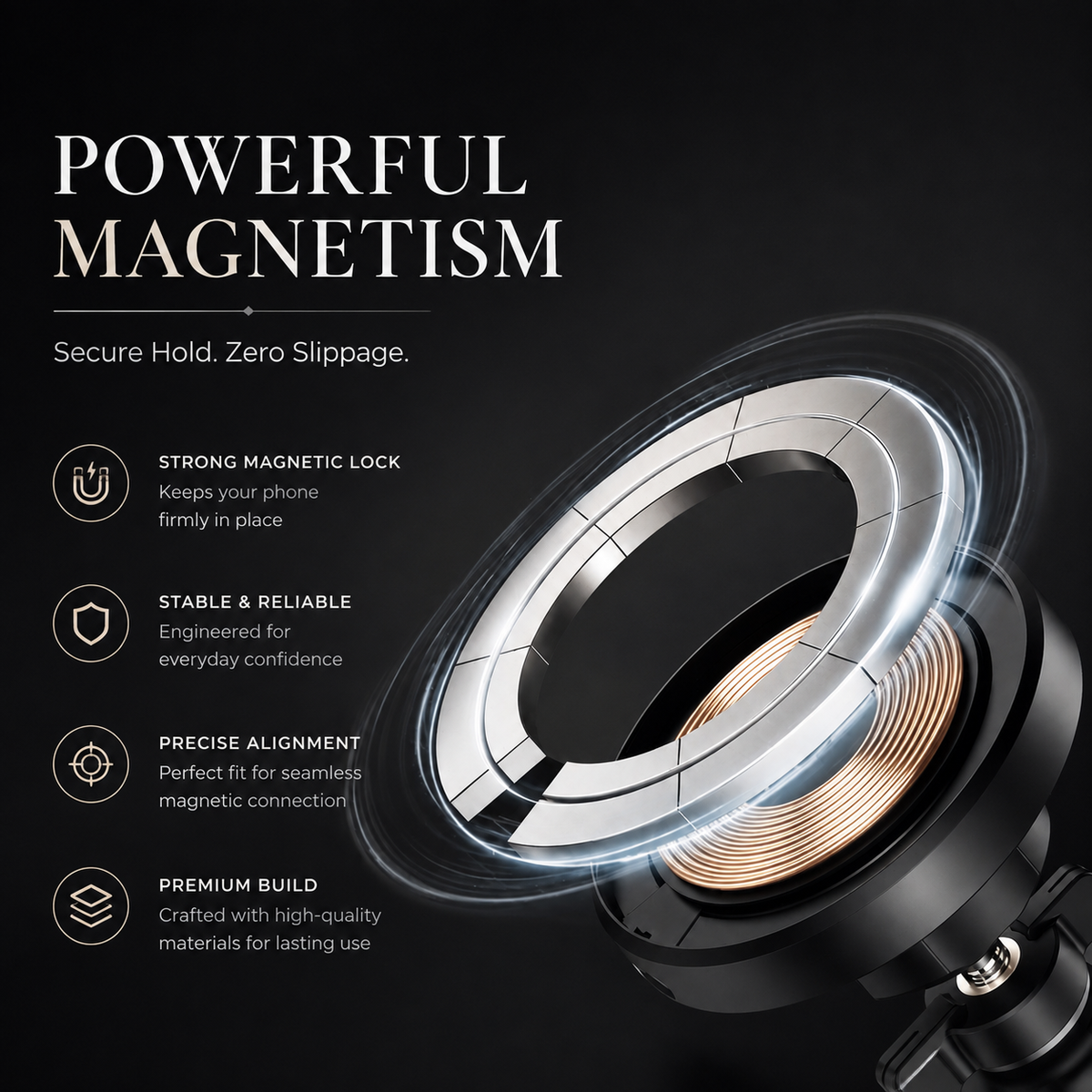 Premium 30W Magnetic Wireless Car Charger Fast Charging Phone Holder Dashboard Air Vent Mount 360° Rotation Smart Chip Anti-Slip Compatible with iPhone