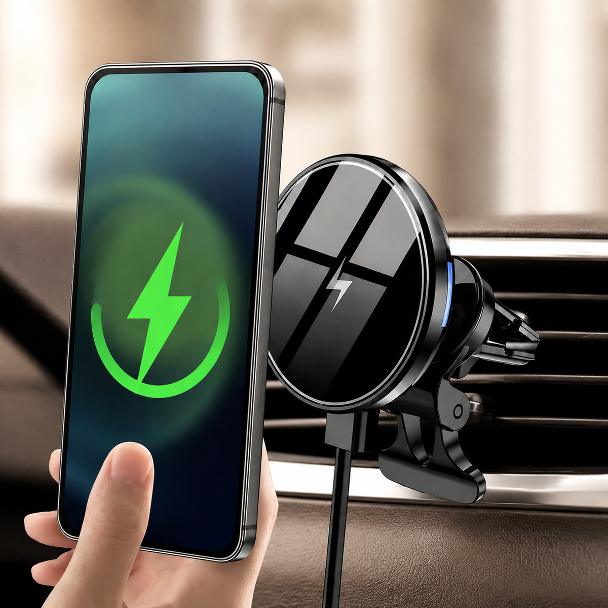 Premium 30W Magnetic Wireless Car Charger Fast Charging Phone Holder Dashboard Air Vent Mount 360° Rotation Smart Chip Anti-Slip Compatible with iPhone