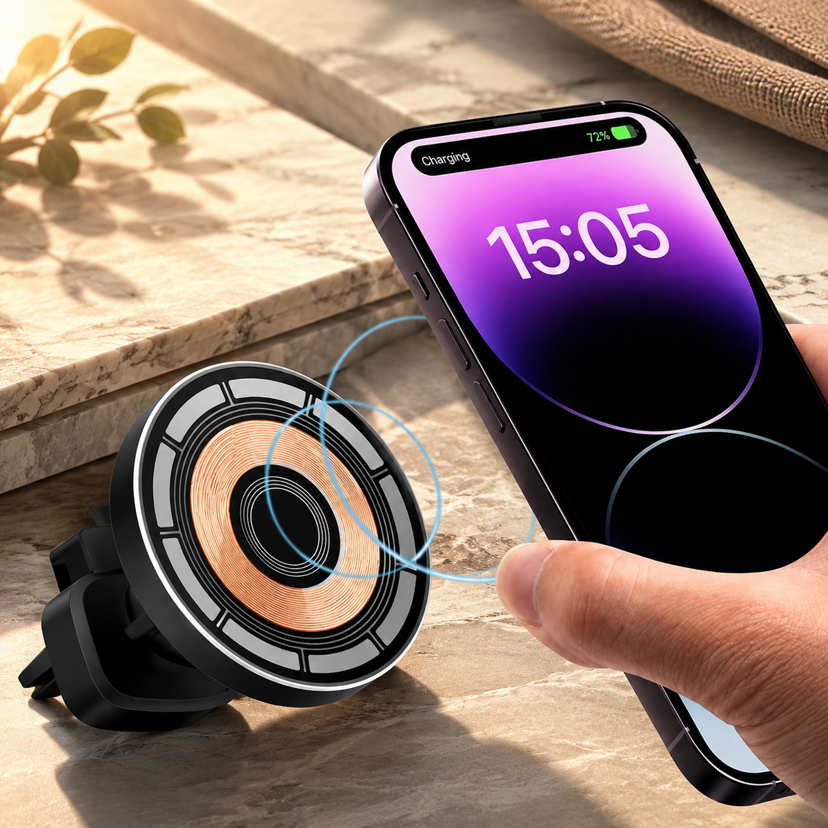 Premium 30W Magnetic Wireless Car Charger Fast Charging Phone Holder Dashboard Air Vent Mount 360° Rotation Smart Chip Anti-Slip Compatible with iPhone