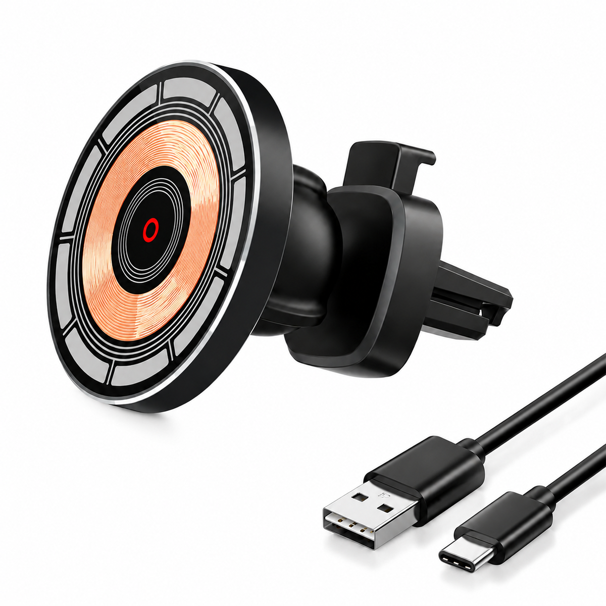 Premium 30W Magnetic Wireless Car Charger Fast Charging Phone Holder Dashboard Air Vent Mount 360° Rotation Smart Chip Anti-Slip Compatible with iPhone