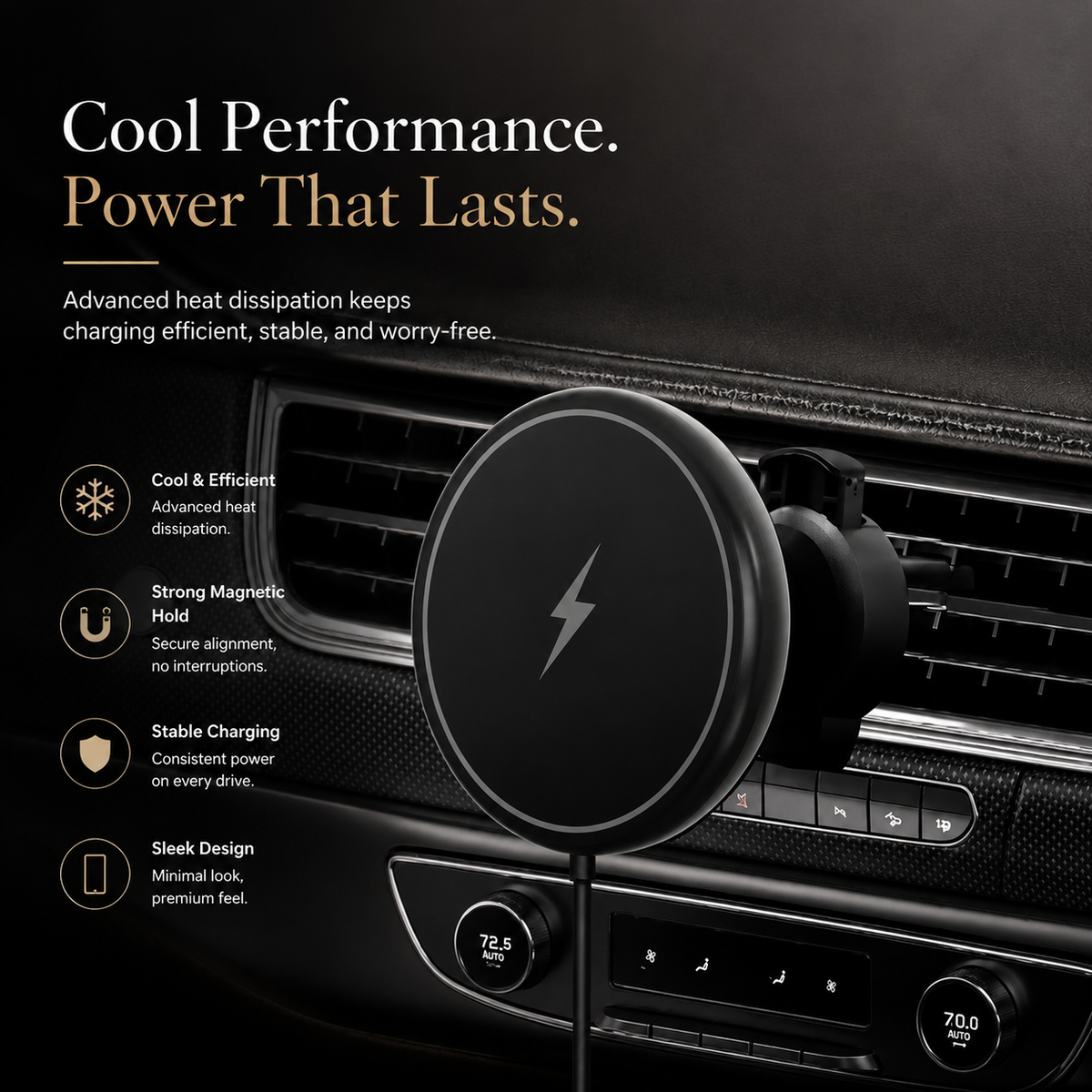 Premium 30W Magnetic Wireless Car Charger Fast Charging Phone Holder Dashboard Air Vent Mount 360° Rotation Smart Chip Anti-Slip Compatible with iPhone