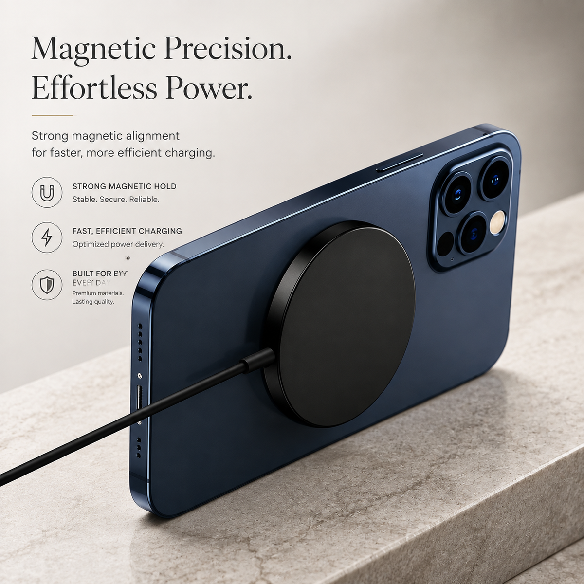 Premium 30W Magnetic Wireless Charger Pad Fast Charging MagSafe Compatible Charger USB-C PD USB-A Non-Slip Slim Portable Charging Stand iPhone