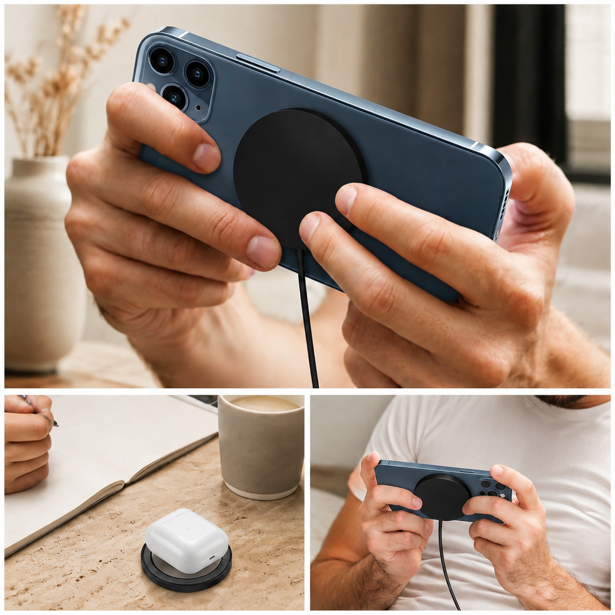 Premium 30W Magnetic Wireless Charger Pad Fast Charging MagSafe Compatible Charger USB-C PD USB-A Non-Slip Slim Portable Charging Stand iPhone