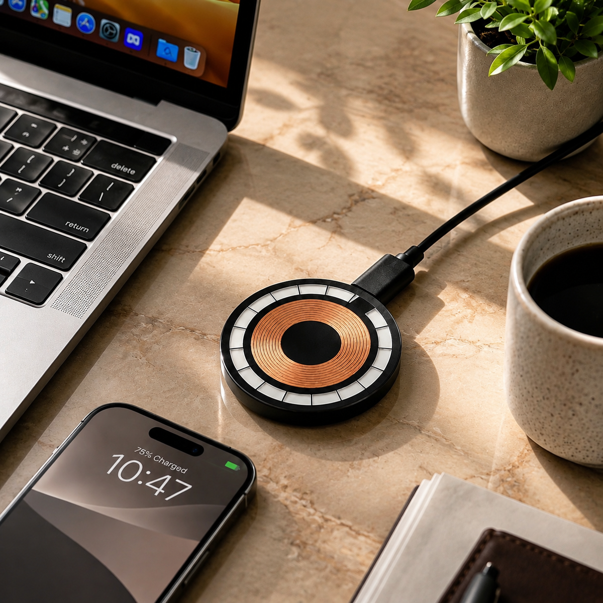 Premium 30W Magnetic Wireless Charger Pad Fast Charging MagSafe Compatible Charger USB-C PD USB-A Non-Slip Slim Portable Charging Stand iPhone
