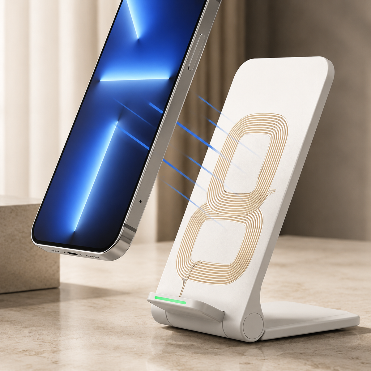 Premium 30W Wireless Charger Stand Fast Charging Foldable Phone Charging Stand USB-C Vertical Horizontal Viewing Compatible with iPhone Travel Design