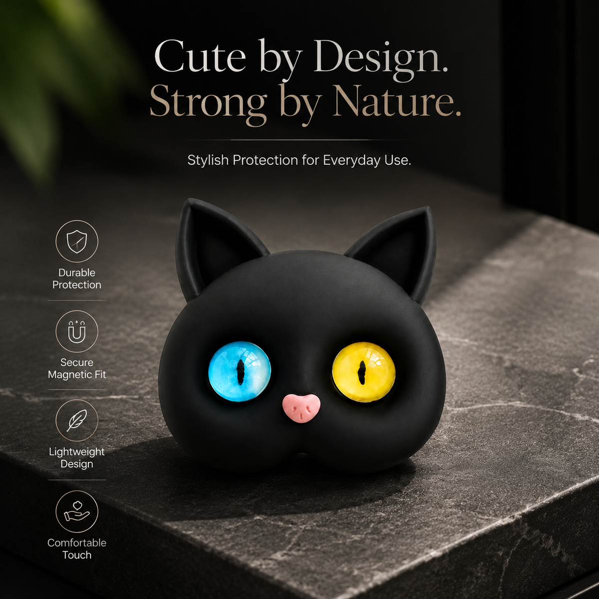 Premium 3D Cat Phone Grip Holder Foldable Rotating Phone Stand Finger Grip Air Cushion Grip Cute Cat Design Anti Slip Phone Accessory iPhone