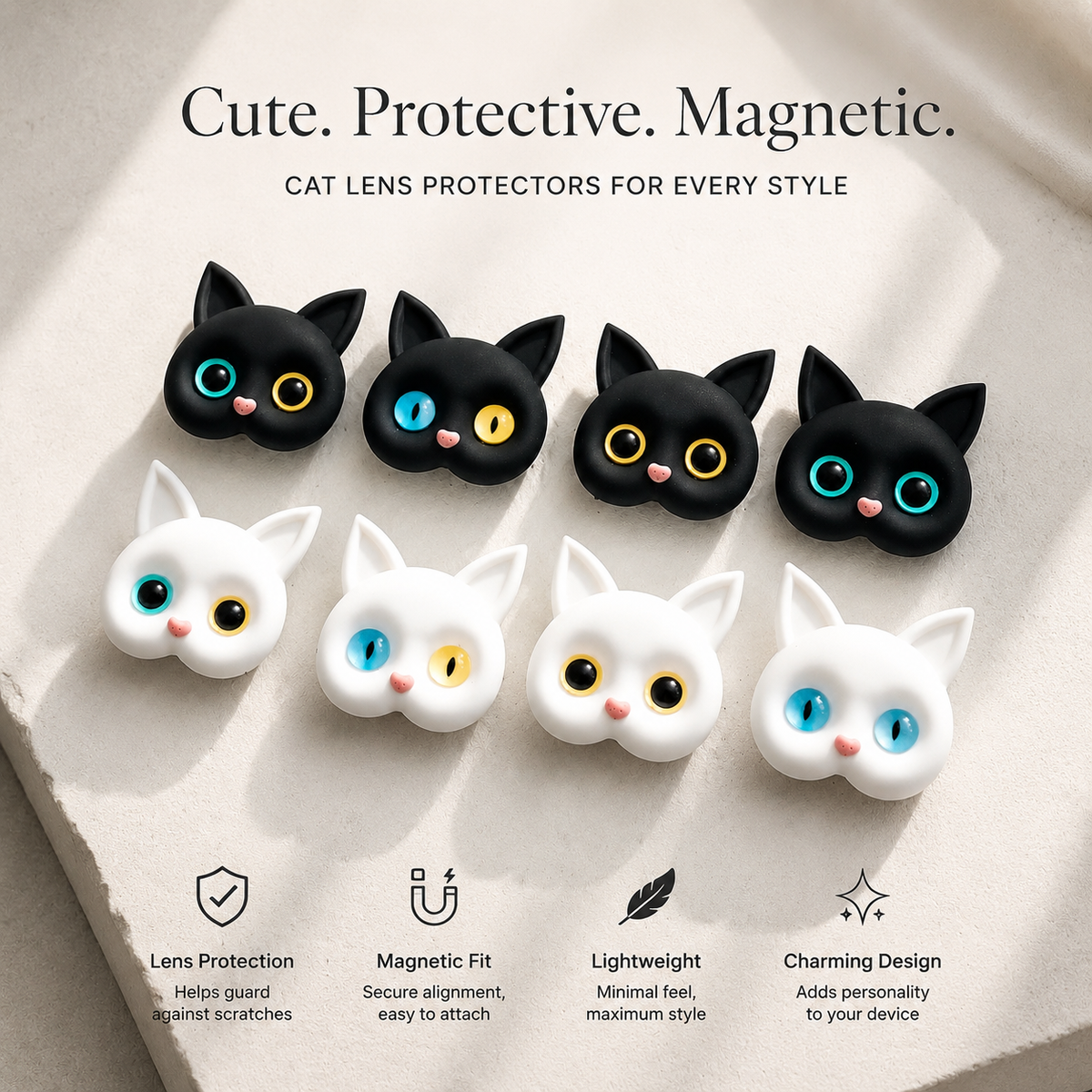 Premium 3D Cat Phone Grip Holder Foldable Rotating Phone Stand Finger Grip Air Cushion Grip Cute Cat Design Anti Slip Phone Accessory iPhone