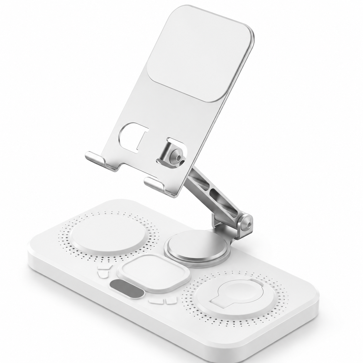 Premium 4-in-1 Magnetic Wireless Charging Station 15W Fast Charging Foldable Charger Stand for Phone Watch Earbuds LED Compatible with iPhone