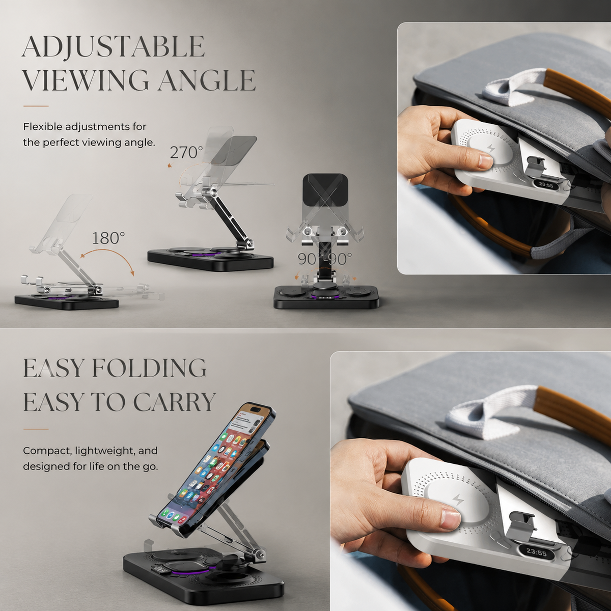 Premium 4-in-1 Magnetic Wireless Charging Station 15W Fast Charging Foldable Charger Stand for Phone Watch Earbuds LED Compatible with iPhone
