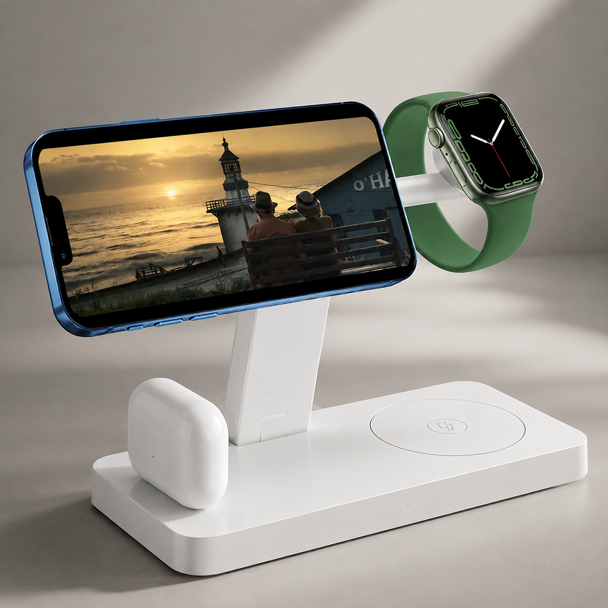 Premium 5-in-1 Magnetic Wireless Charging Station Qi Charger 30W Fast Charging Foldable Stand Multi Device USB Type C LED Night Light iPhone