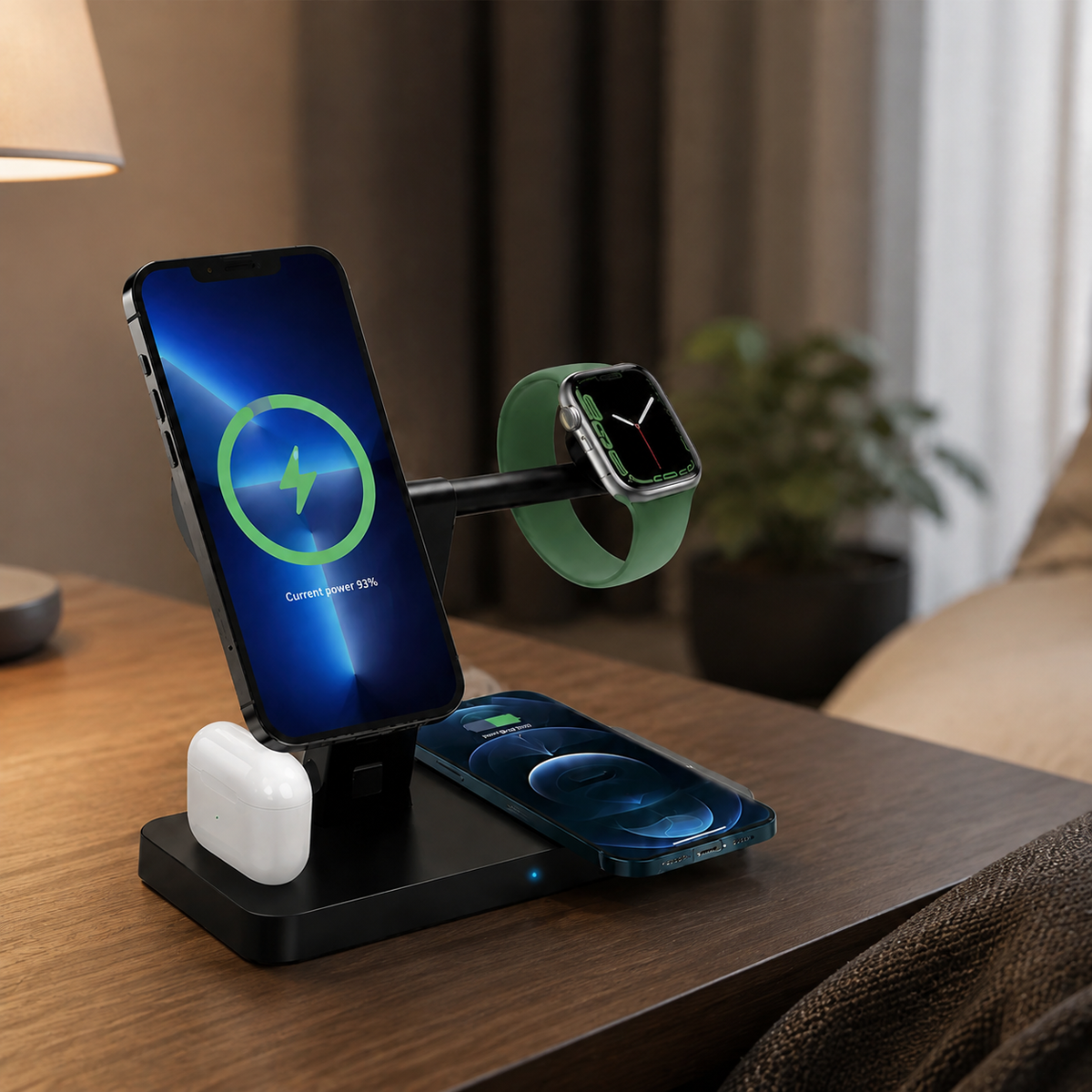 Premium 5-in-1 Magnetic Wireless Charging Station Qi Charger 30W Fast Charging Foldable Stand Multi Device USB Type C LED Night Light iPhone