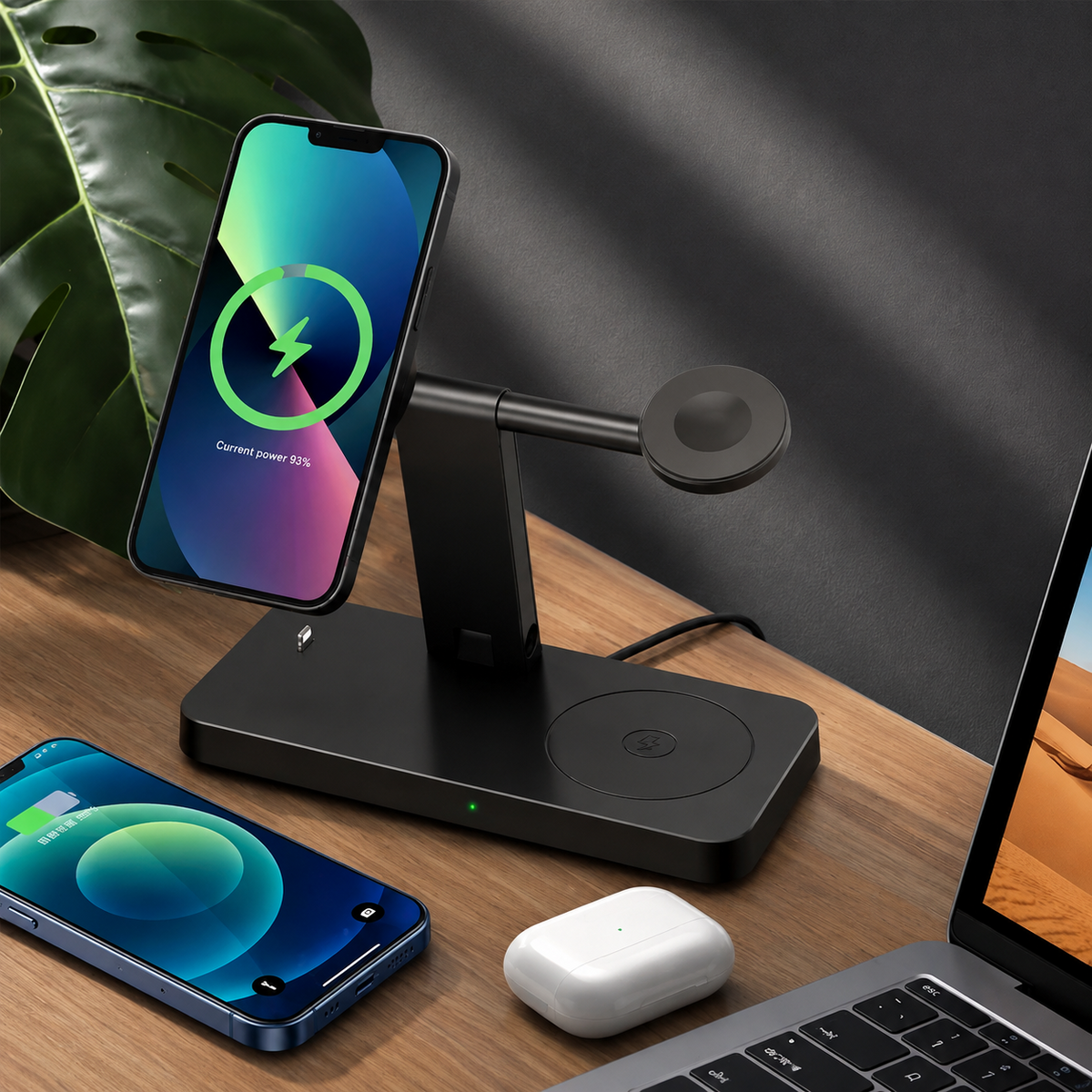 Premium 5-in-1 Magnetic Wireless Charging Station Qi Charger 30W Fast Charging Foldable Stand Multi Device USB Type C LED Night Light iPhone