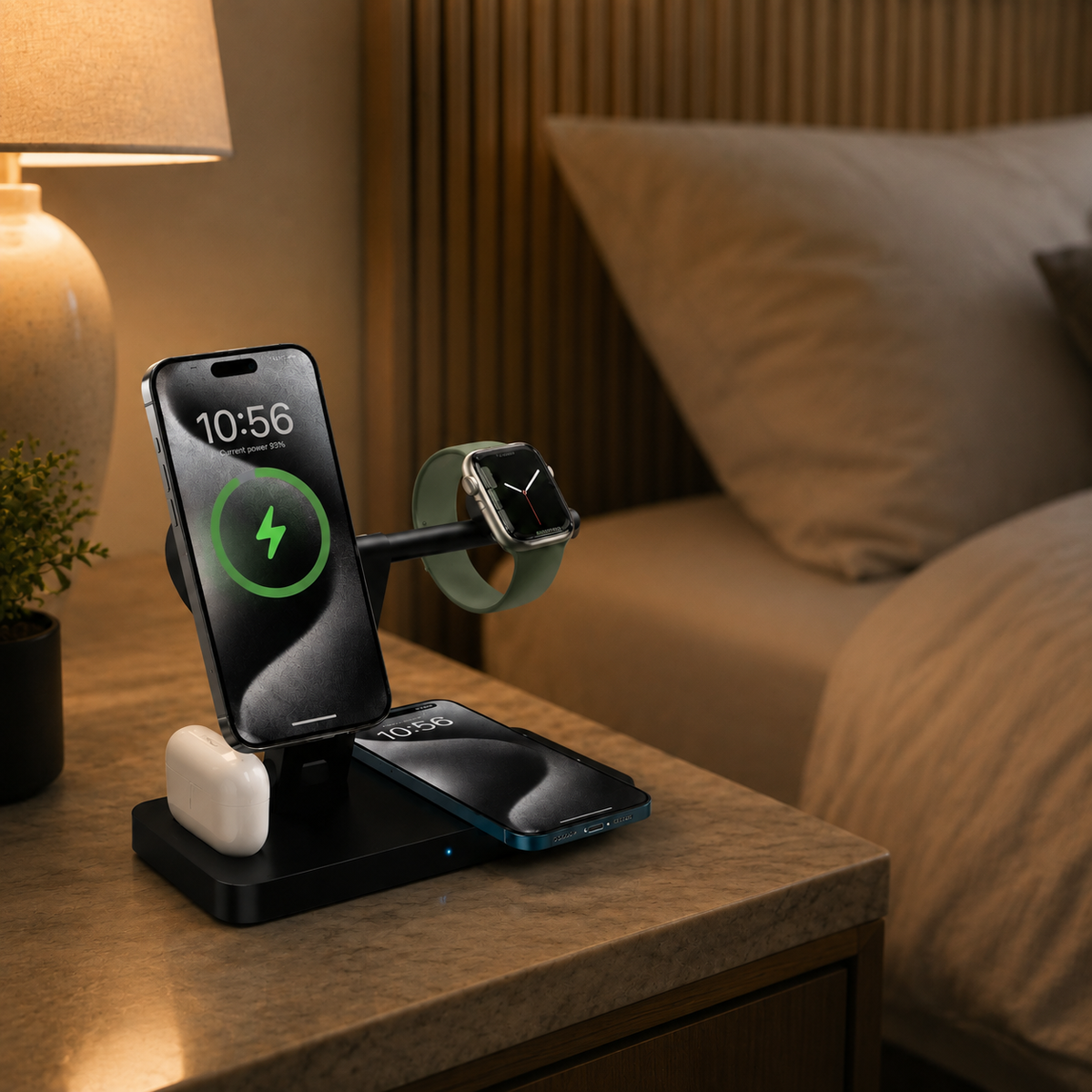 Premium 5-in-1 Magnetic Wireless Charging Station Qi Charger 30W Fast Charging Foldable Stand Multi Device USB Type C LED Night Light iPhone