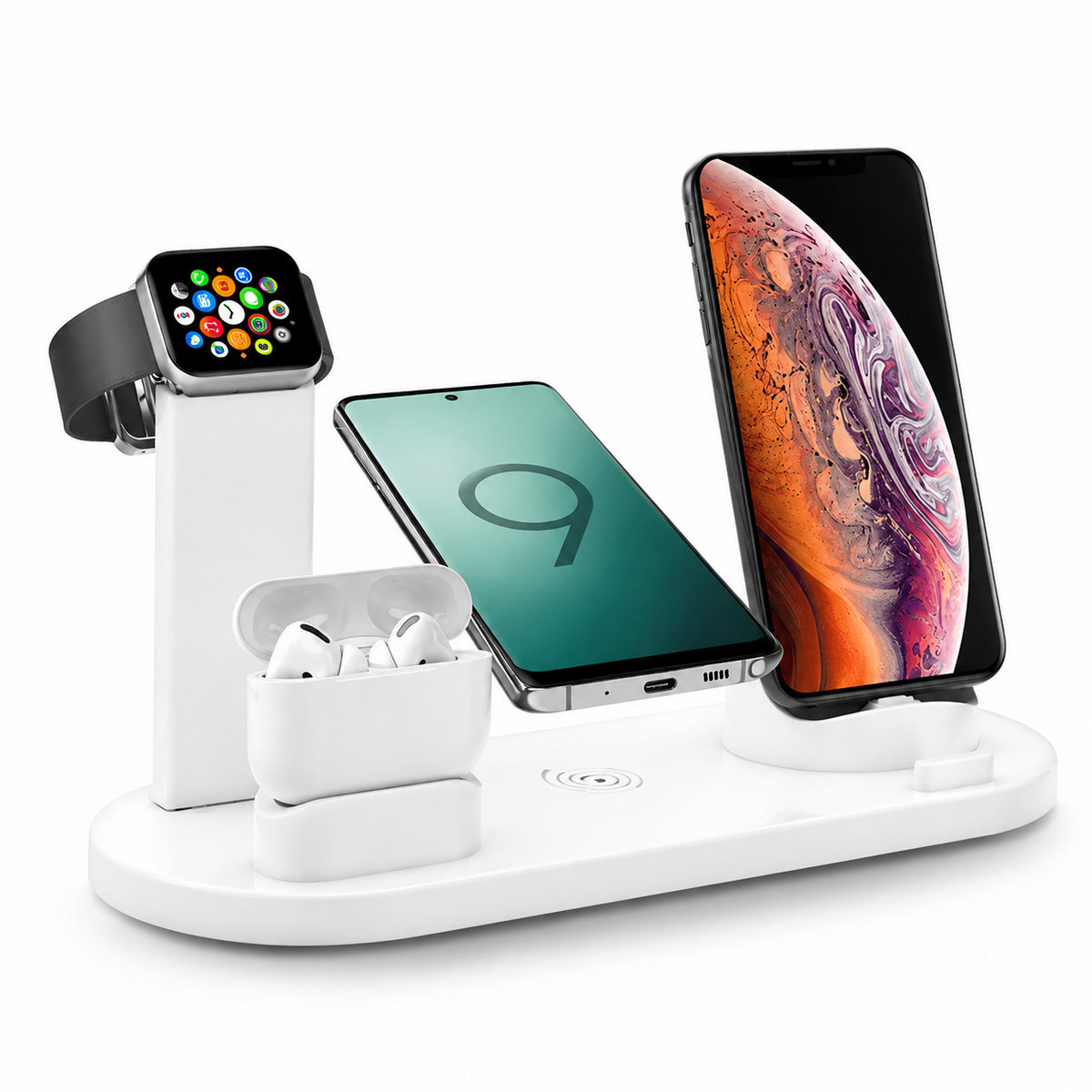 Premium 7-in-1 Wireless Charging Station Qi Charger Dock Multi Device Charging USB Type C Fast Charging Stand Smart Charging iPhone Compatible