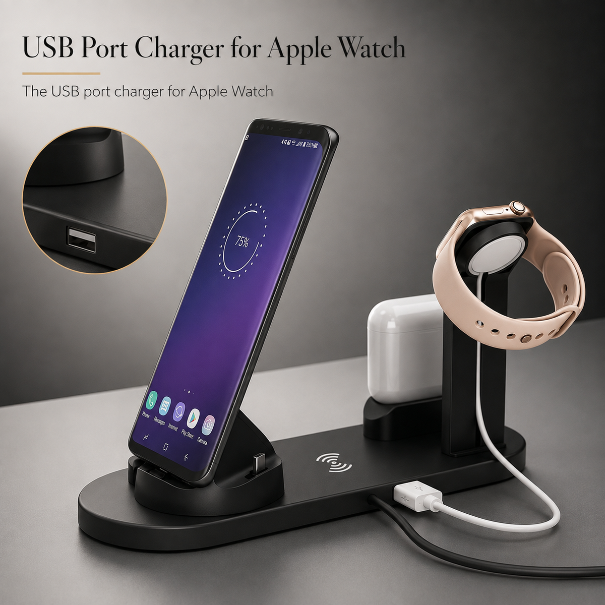Premium 7-in-1 Wireless Charging Station Qi Charger Dock Multi Device Charging USB Type C Fast Charging Stand Smart Charging iPhone Compatible
