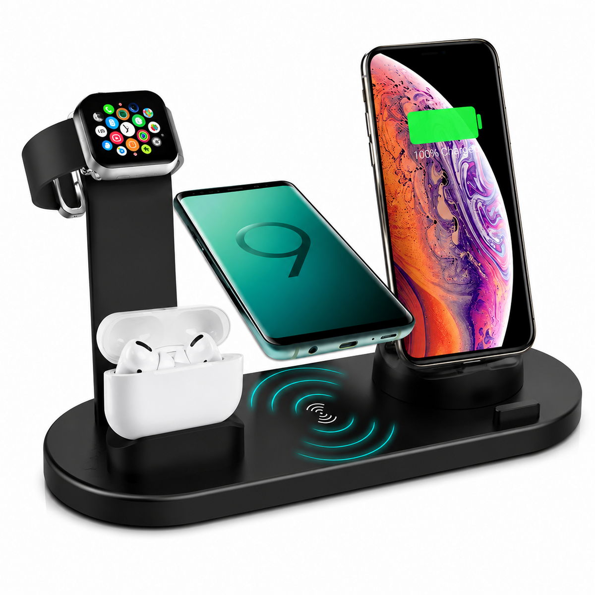 Premium 7-in-1 Wireless Charging Station Qi Charger Dock Multi Device Charging USB Type C Fast Charging Stand Smart Charging iPhone Compatible