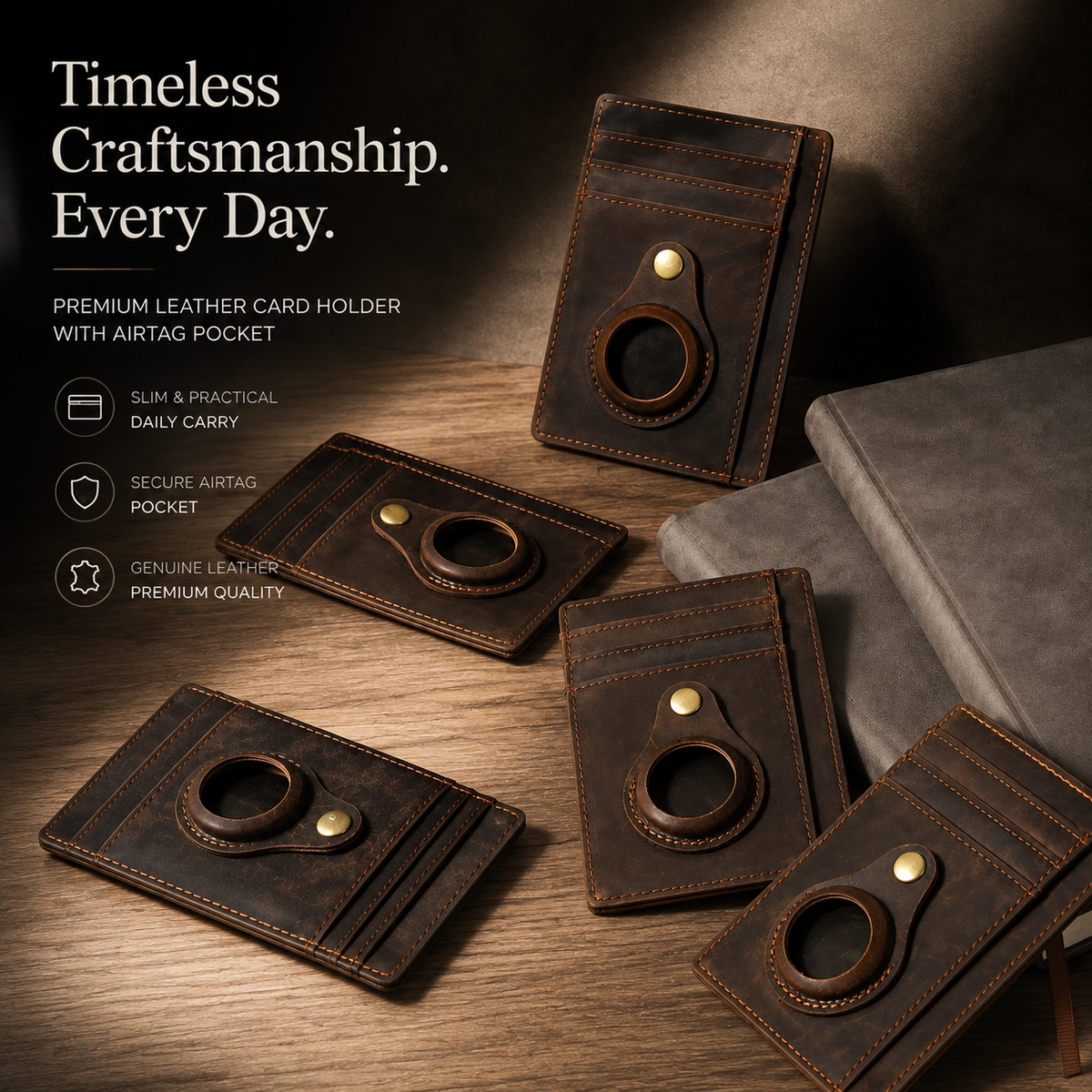 Premium AirTag Wallet Leather Card Holder RFID Blocking Slim Wallet Card Case Cash Coin Holder Scratch Resistant Compact Everyday Carry