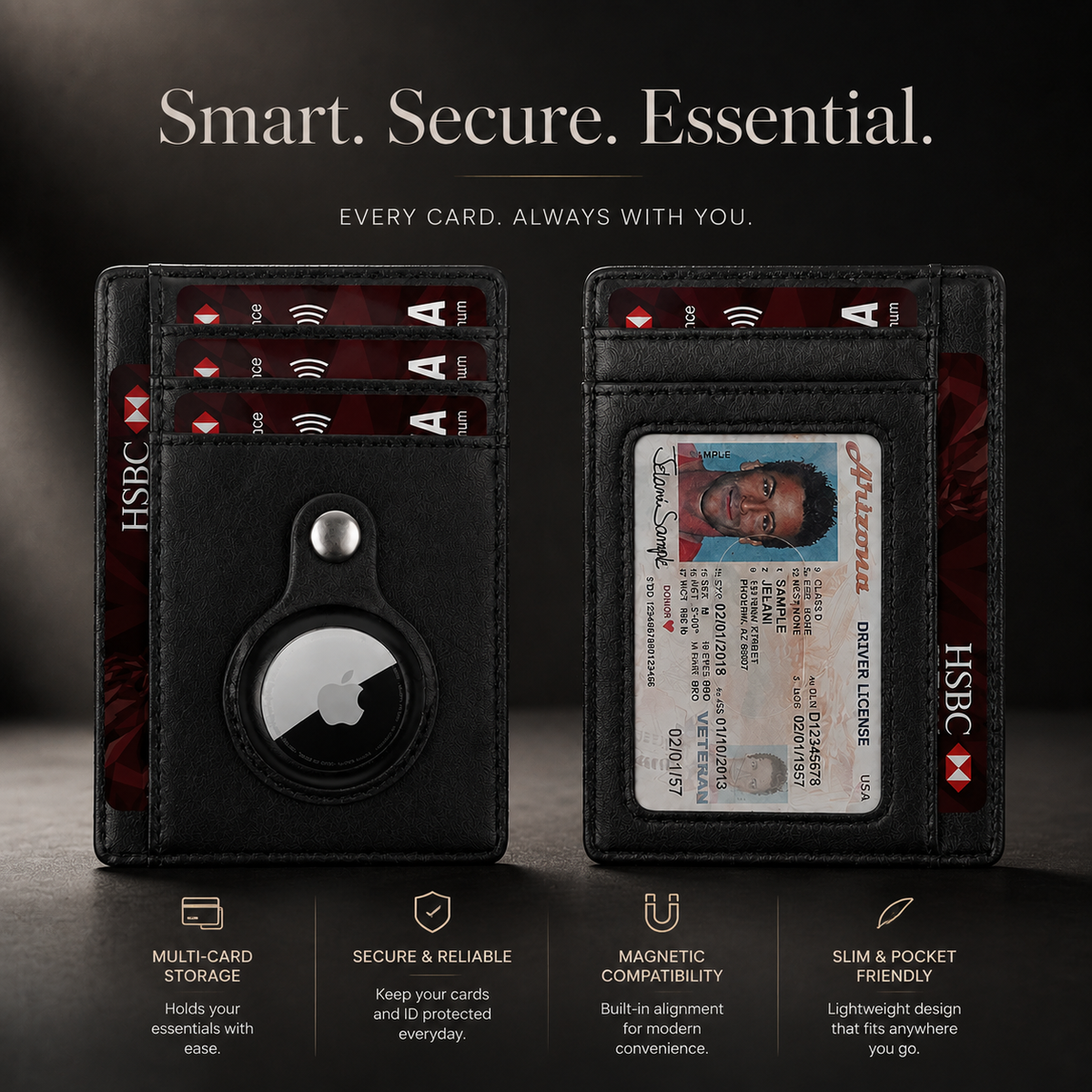 Premium AirTag Wallet Leather Card Holder RFID Blocking Slim Wallet Card Case Cash Coin Holder Scratch Resistant Compact Everyday Carry