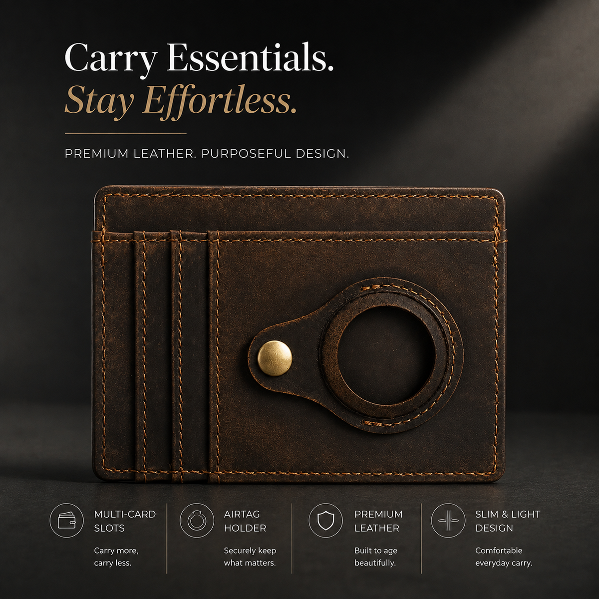 Premium AirTag Wallet Leather Card Holder RFID Blocking Slim Wallet Card Case Cash Coin Holder Scratch Resistant Compact Everyday Carry