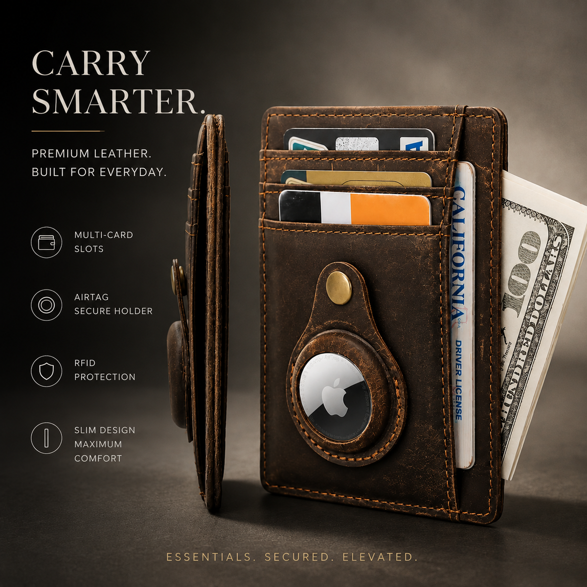 Premium AirTag Wallet Leather Card Holder RFID Blocking Slim Wallet Card Case Cash Coin Holder Scratch Resistant Compact Everyday Carry