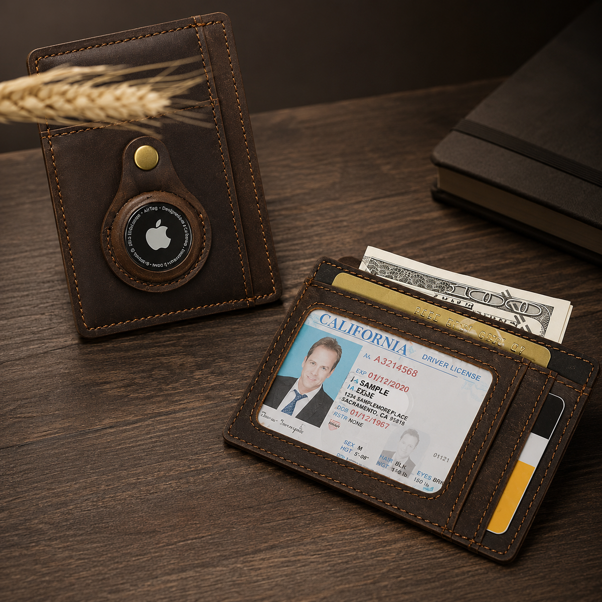 Premium AirTag Wallet Leather Card Holder RFID Blocking Slim Wallet Card Case Cash Coin Holder Scratch Resistant Compact Everyday Carry