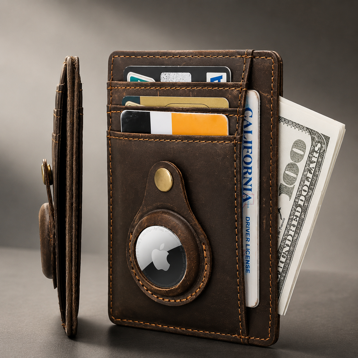 Premium AirTag Wallet Leather Card Holder RFID Blocking Slim Wallet Card Case Cash Coin Holder Scratch Resistant Compact Everyday Carry