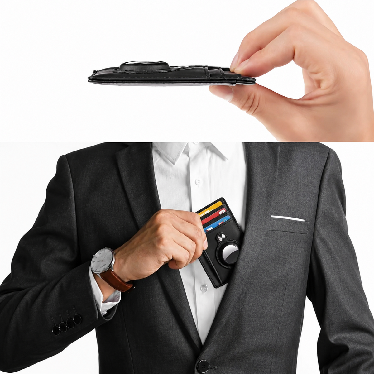 Premium AirTag Wallet Leather Card Holder RFID Blocking Slim Wallet Card Case Cash Coin Holder Scratch Resistant Compact Everyday Carry