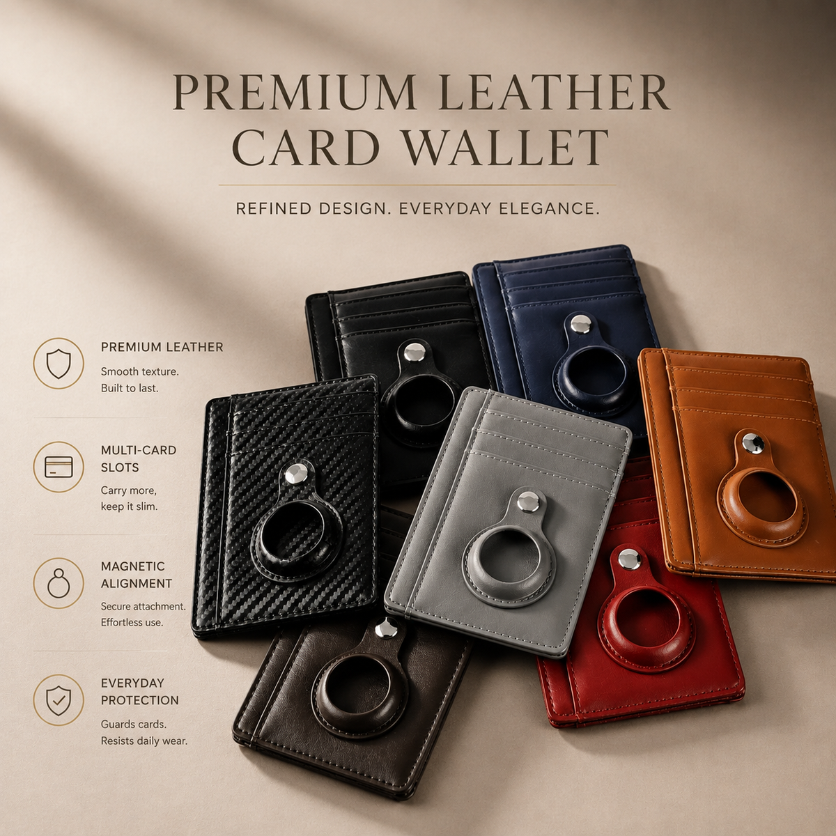Premium AirTag Wallet Leather Card Holder RFID Blocking Slim Wallet Card Case Cash Coin Holder Scratch Resistant Compact Everyday Carry