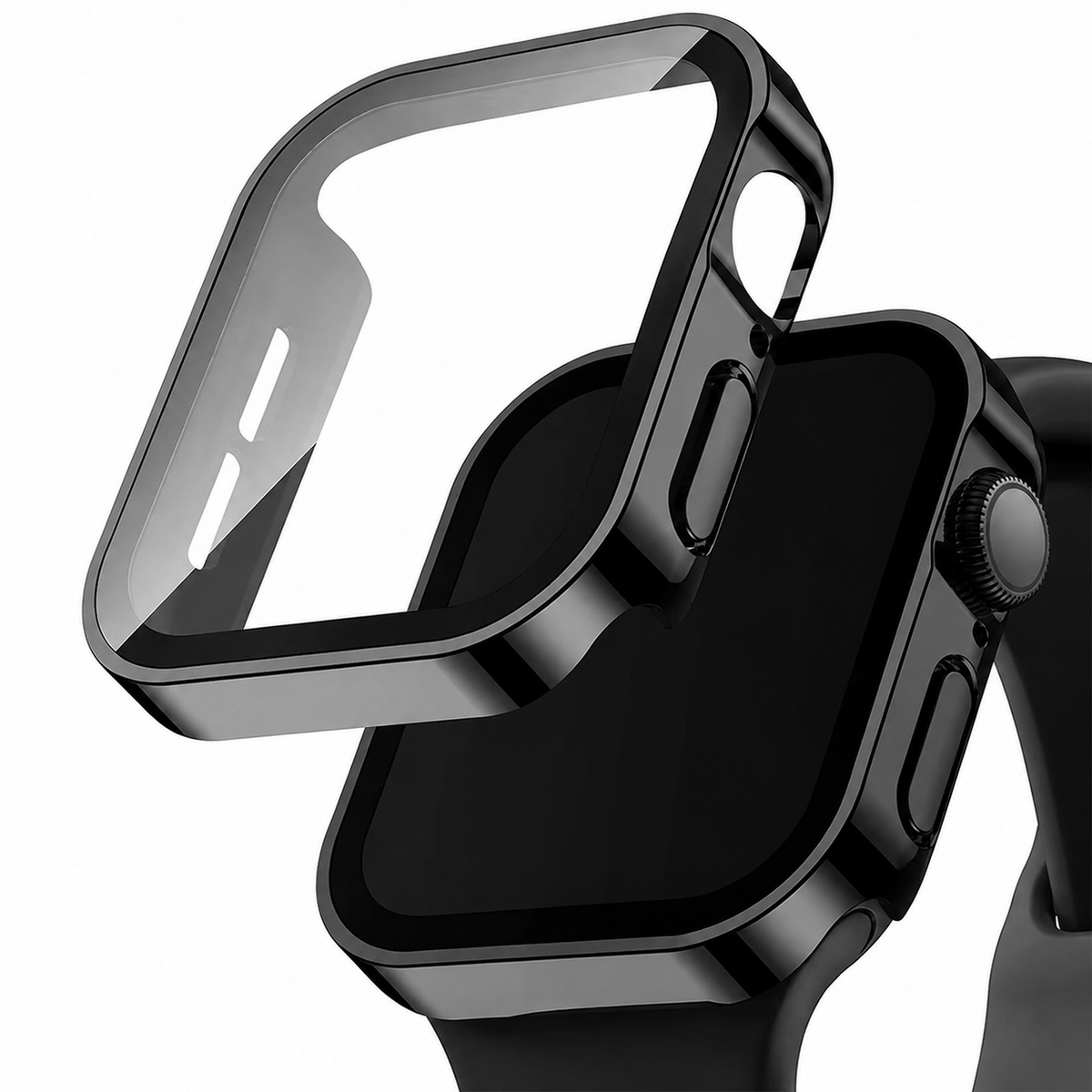 Premium Apple Watch Tempered Glass Case Full Coverage Screen Protector Shock Resistant Scratch Resistant Slim Snap On Protective Cover Touch Sensitive