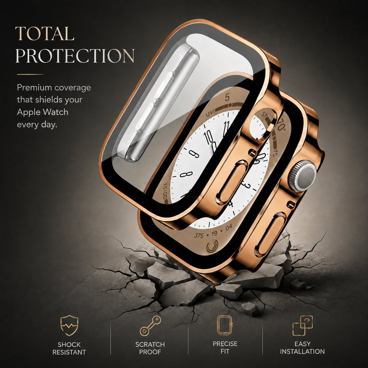 Premium Apple Watch Tempered Glass Case Full Coverage Screen Protector Shock Resistant Scratch Resistant Slim Snap On Protective Cover Touch Sensitive
