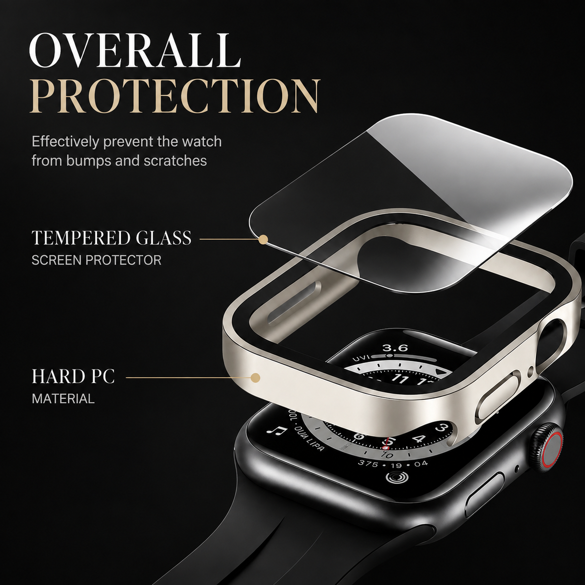 Premium Apple Watch Tempered Glass Case Full Coverage Screen Protector Shock Resistant Scratch Resistant Slim Snap On Protective Cover Touch Sensitive