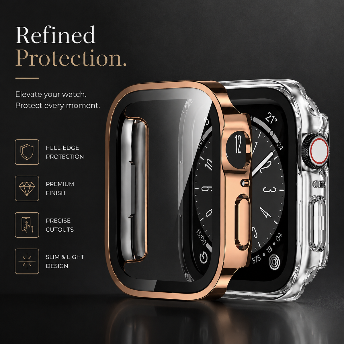 Premium Apple Watch Tempered Glass Case Full Coverage Screen Protector Shock Resistant Scratch Resistant Slim Snap On Protective Cover Touch Sensitive