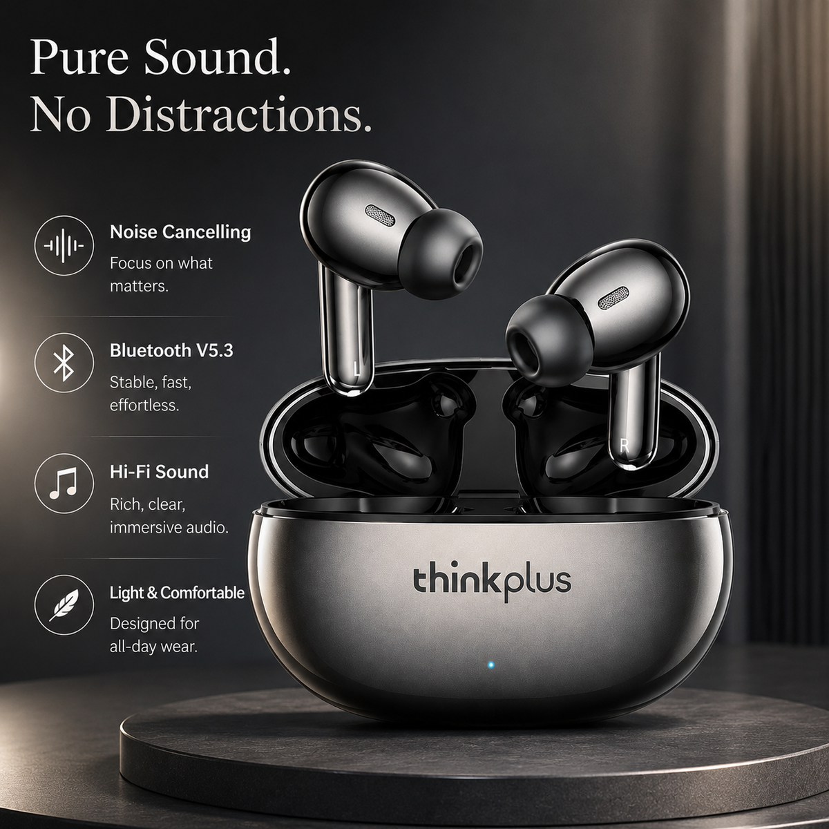 Premium Bluetooth 5.3 Wireless Earbuds Stereo In-Ear Headphones Microphone Secure Sports Fit Low Latency Charging Case Portable Compatible with iPhone
