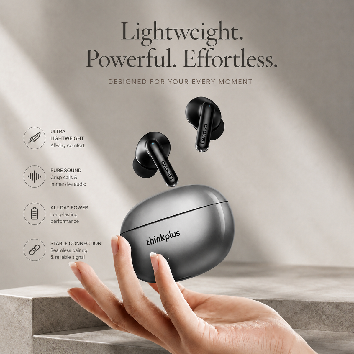 Premium Bluetooth 5.3 Wireless Earbuds Stereo In-Ear Headphones Microphone Secure Sports Fit Low Latency Charging Case Portable Compatible with iPhone