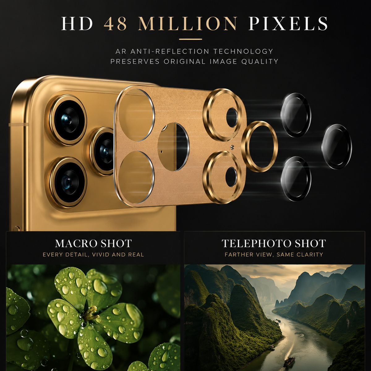Premium Camera Lens Protector Tempered Glass Aluminum Alloy Metal Ring Full Coverage Scratch Resistant Anti-Reflection Compatible with iPhone