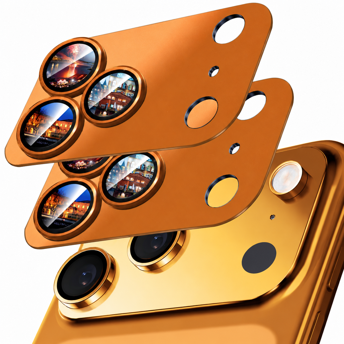 Premium Camera Lens Protector Tempered Glass Aluminum Alloy Metal Ring Full Coverage Scratch Resistant Anti-Reflection Compatible with iPhone