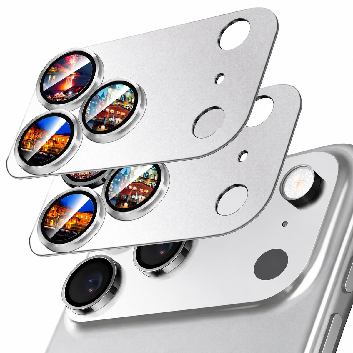 Premium Camera Lens Protector Tempered Glass Aluminum Alloy Metal Ring Full Coverage Scratch Resistant Anti-Reflection Compatible with iPhone