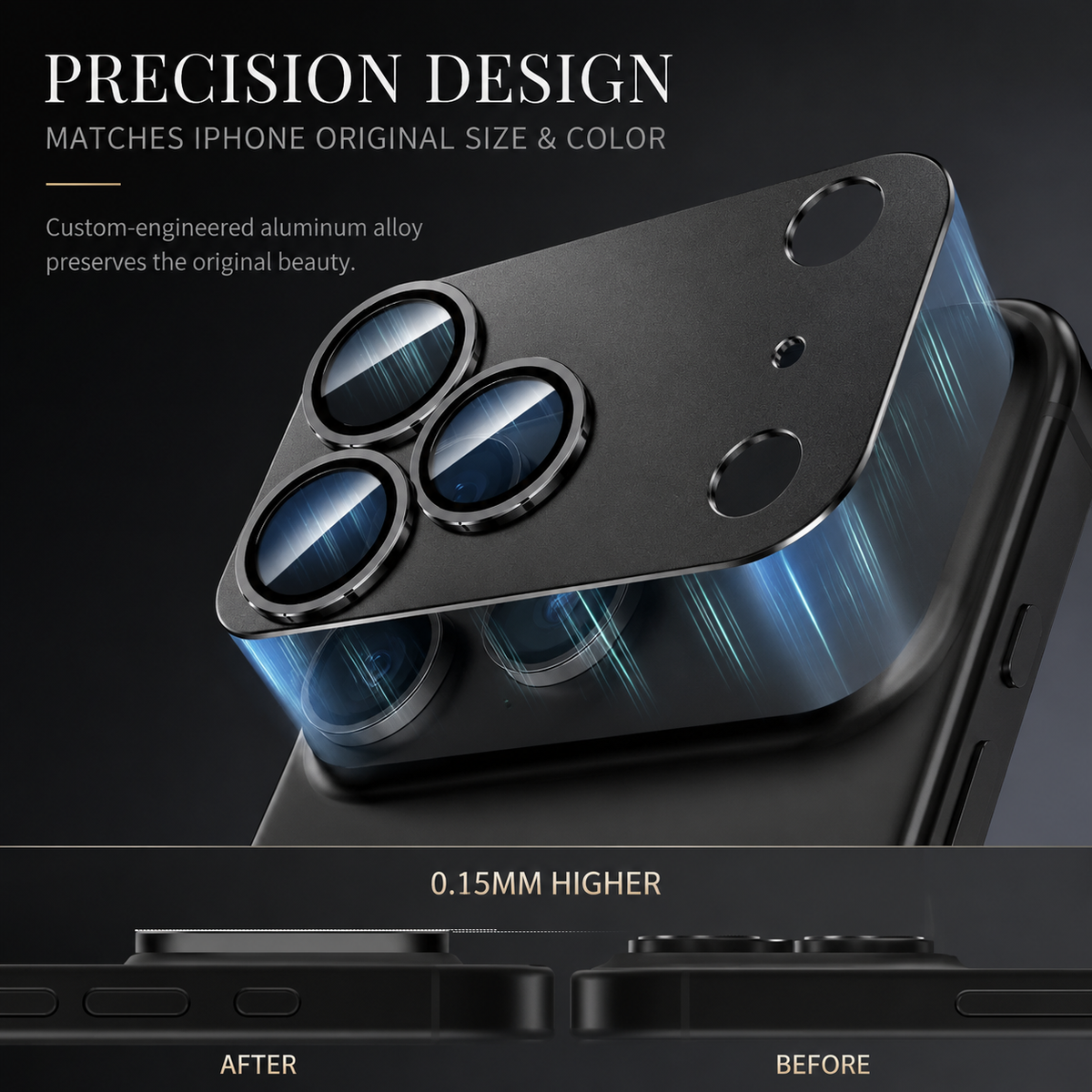 Premium Camera Lens Protector Tempered Glass Aluminum Alloy Metal Ring Full Coverage Scratch Resistant Anti-Reflection Compatible with iPhone