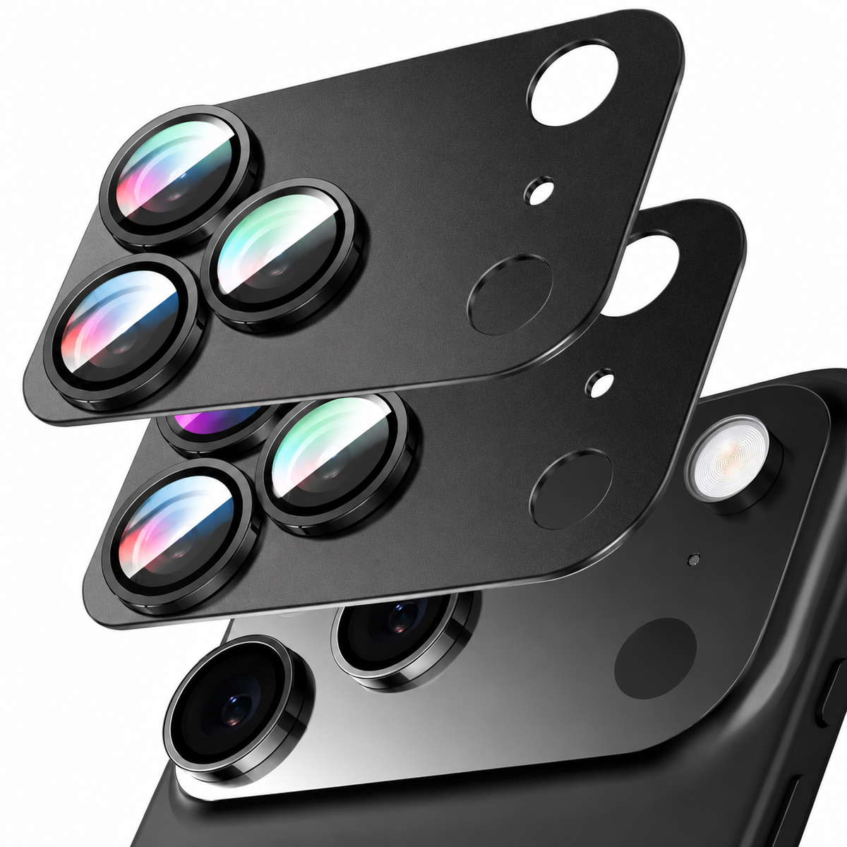 Premium Camera Lens Protector Tempered Glass Aluminum Alloy Metal Ring Full Coverage Scratch Resistant Anti-Reflection Compatible with iPhone