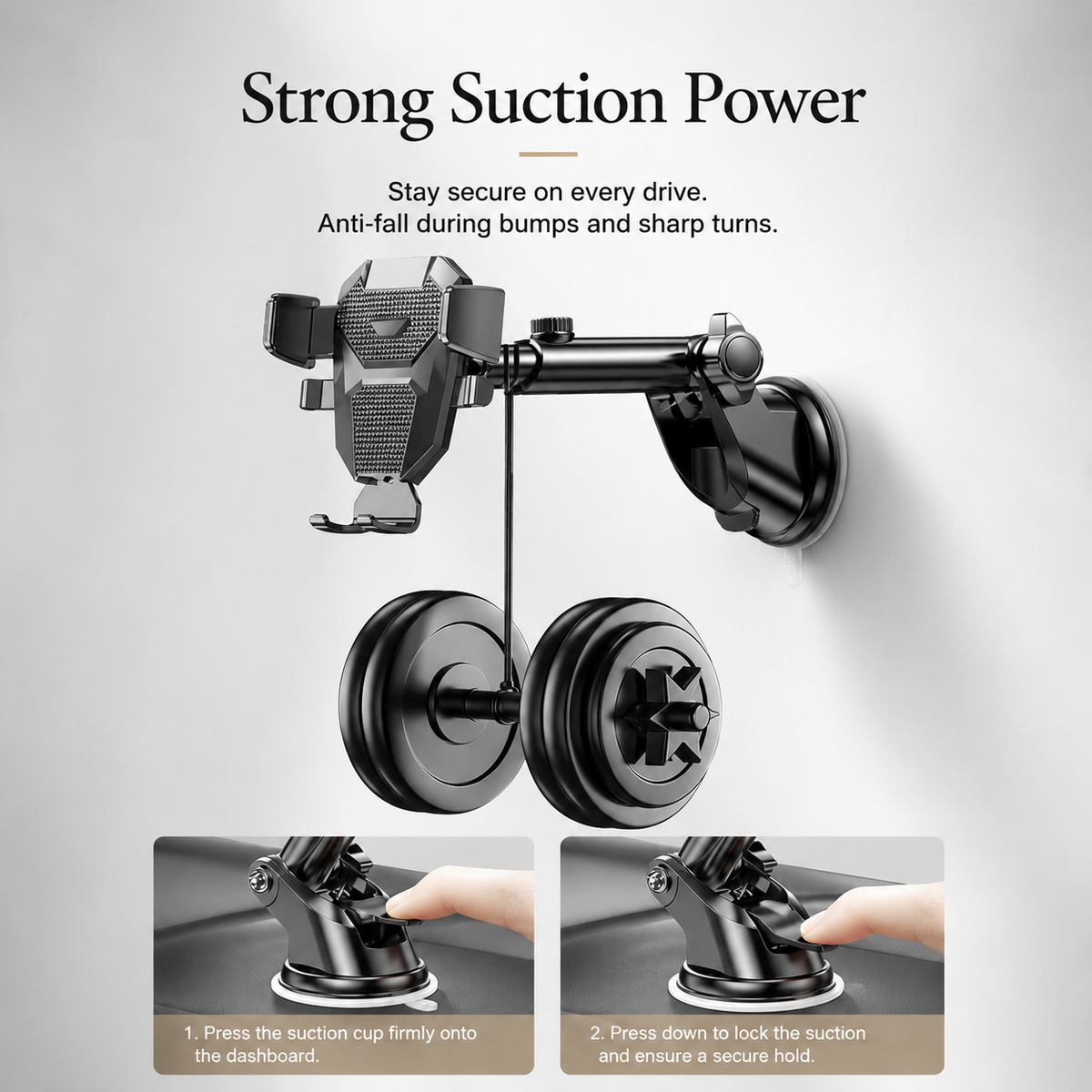 Premium Car Phone Holder Suction Cup Windshield Dashboard Phone Mount 360° Rotating Adjustable Gravity Lock Telescopic Arm Hands Free GPS Stand iPhone