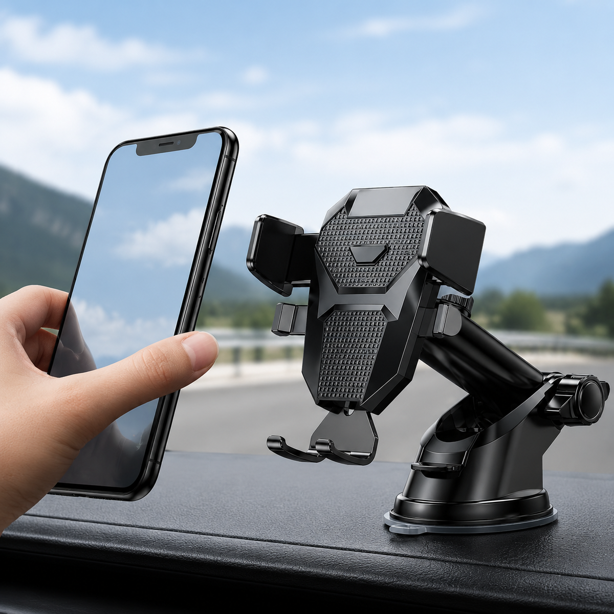 Premium Car Phone Holder Suction Cup Windshield Dashboard Phone Mount 360° Rotating Adjustable Gravity Lock Telescopic Arm Hands Free GPS Stand iPhone
