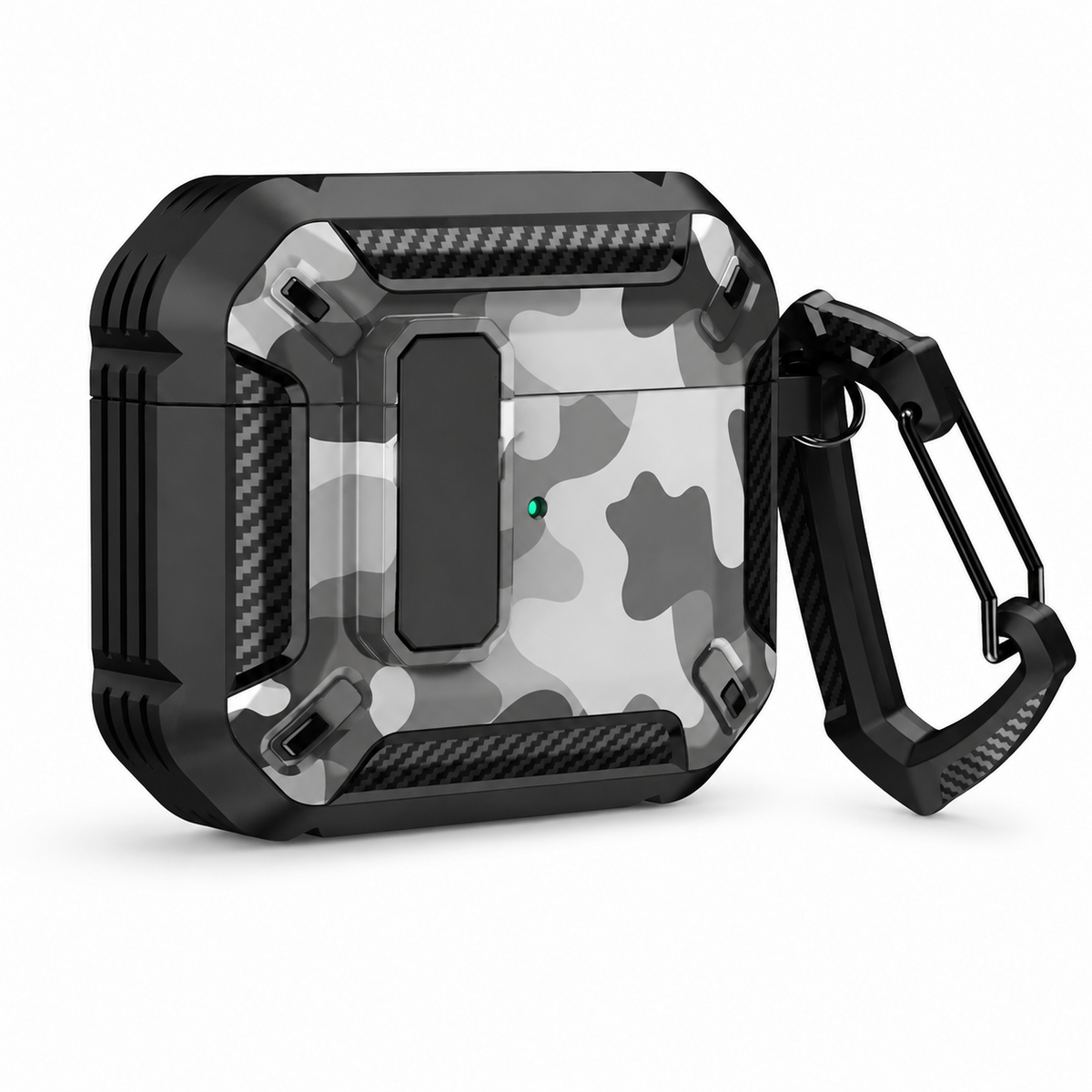Premium Carbon Fiber AirPods Case Cover Shockproof TPU Protective Case Secure Lock Wireless Charging Anti Scratch Slim Keychain Carabiner AirPods
