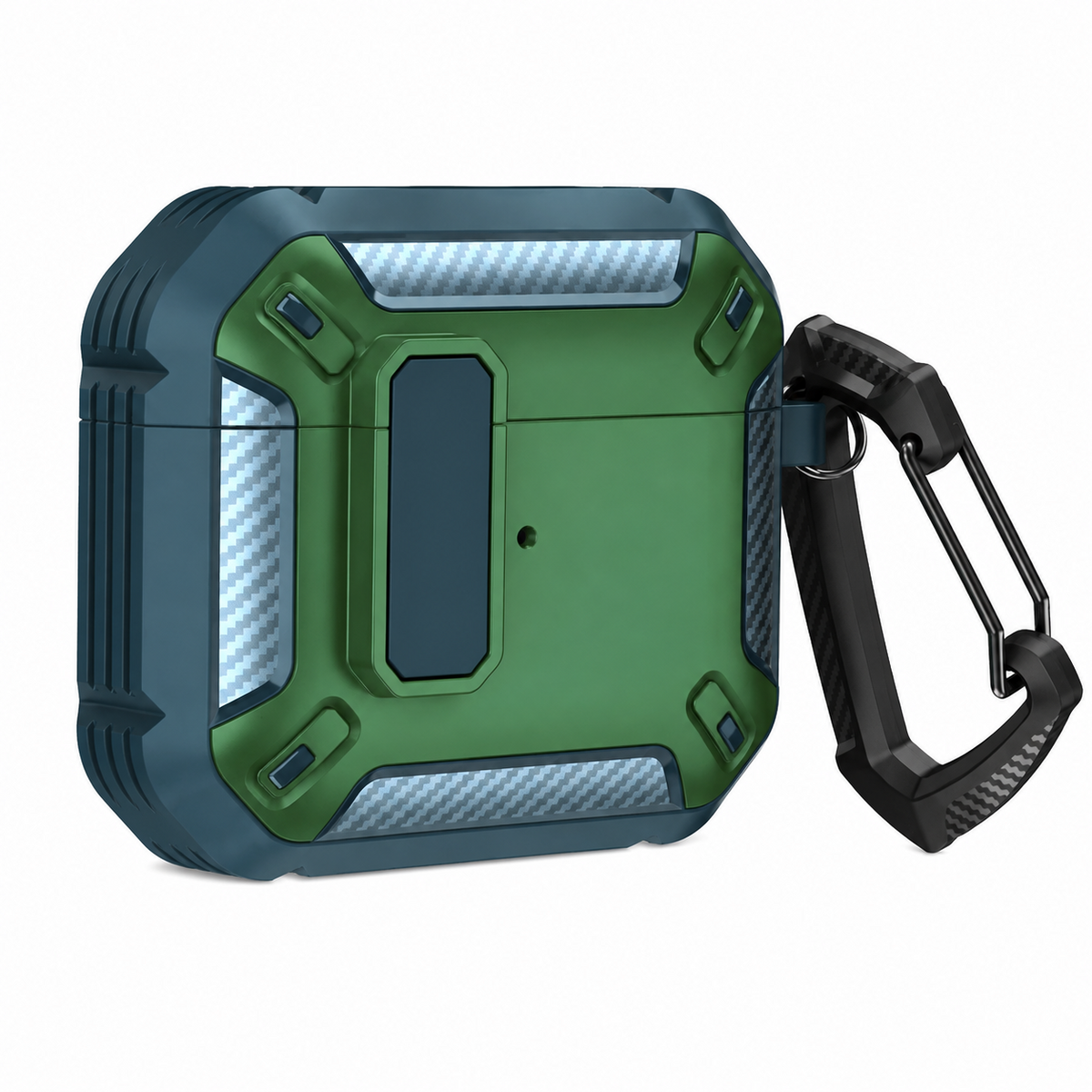 Premium Carbon Fiber AirPods Case Cover Shockproof TPU Protective Case Secure Lock Wireless Charging Anti Scratch Slim Keychain Carabiner AirPods