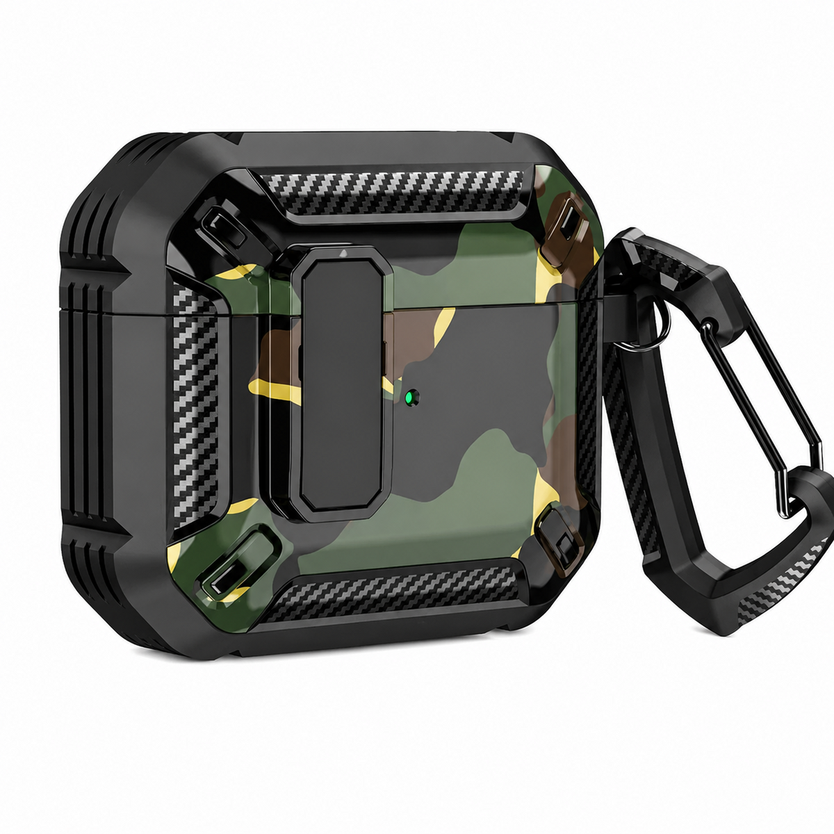 Premium Carbon Fiber AirPods Case Cover Shockproof TPU Protective Case Secure Lock Wireless Charging Anti Scratch Slim Keychain Carabiner AirPods