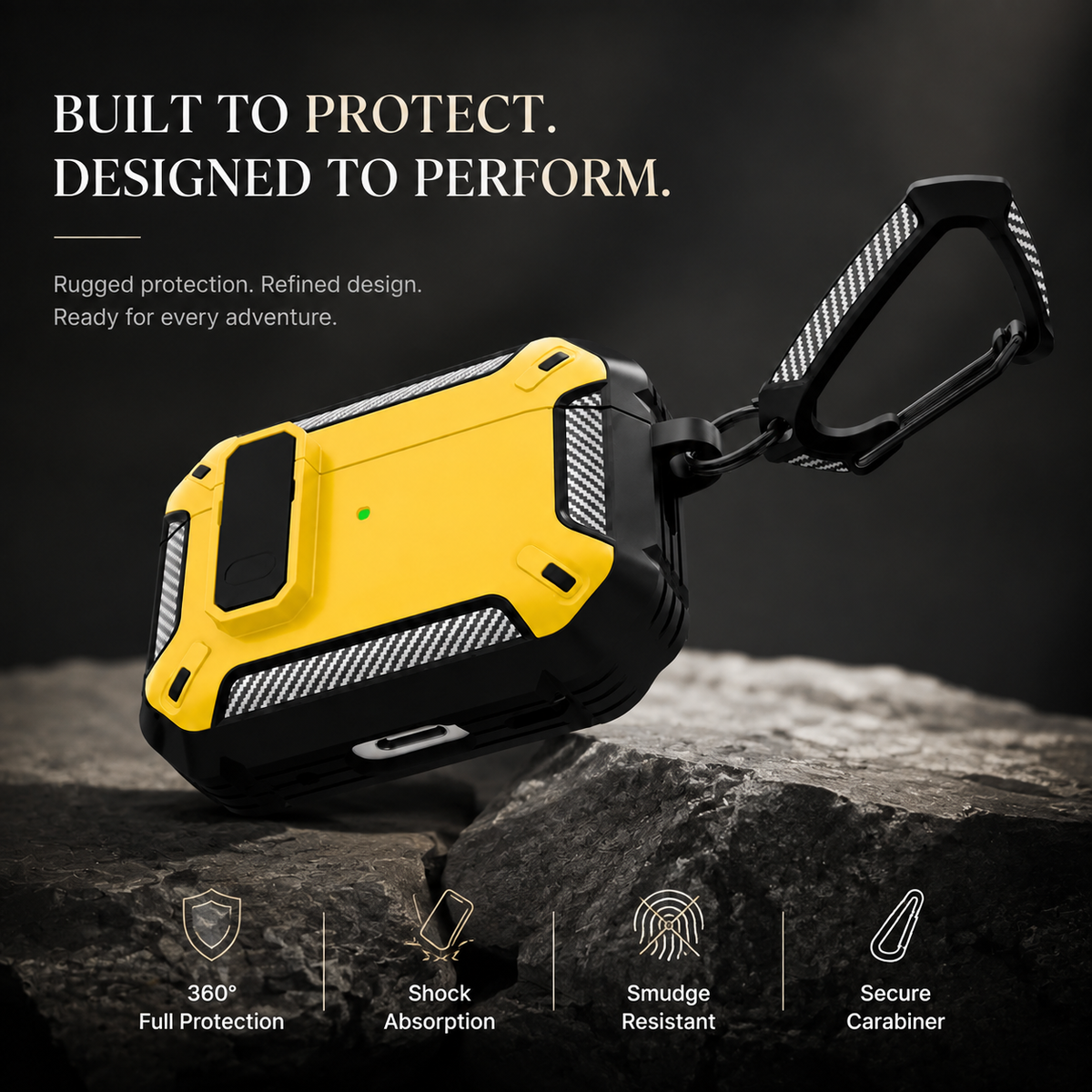 Premium Carbon Fiber AirPods Case Cover Shockproof TPU Protective Case Secure Lock Wireless Charging Anti Scratch Slim Keychain Carabiner AirPods