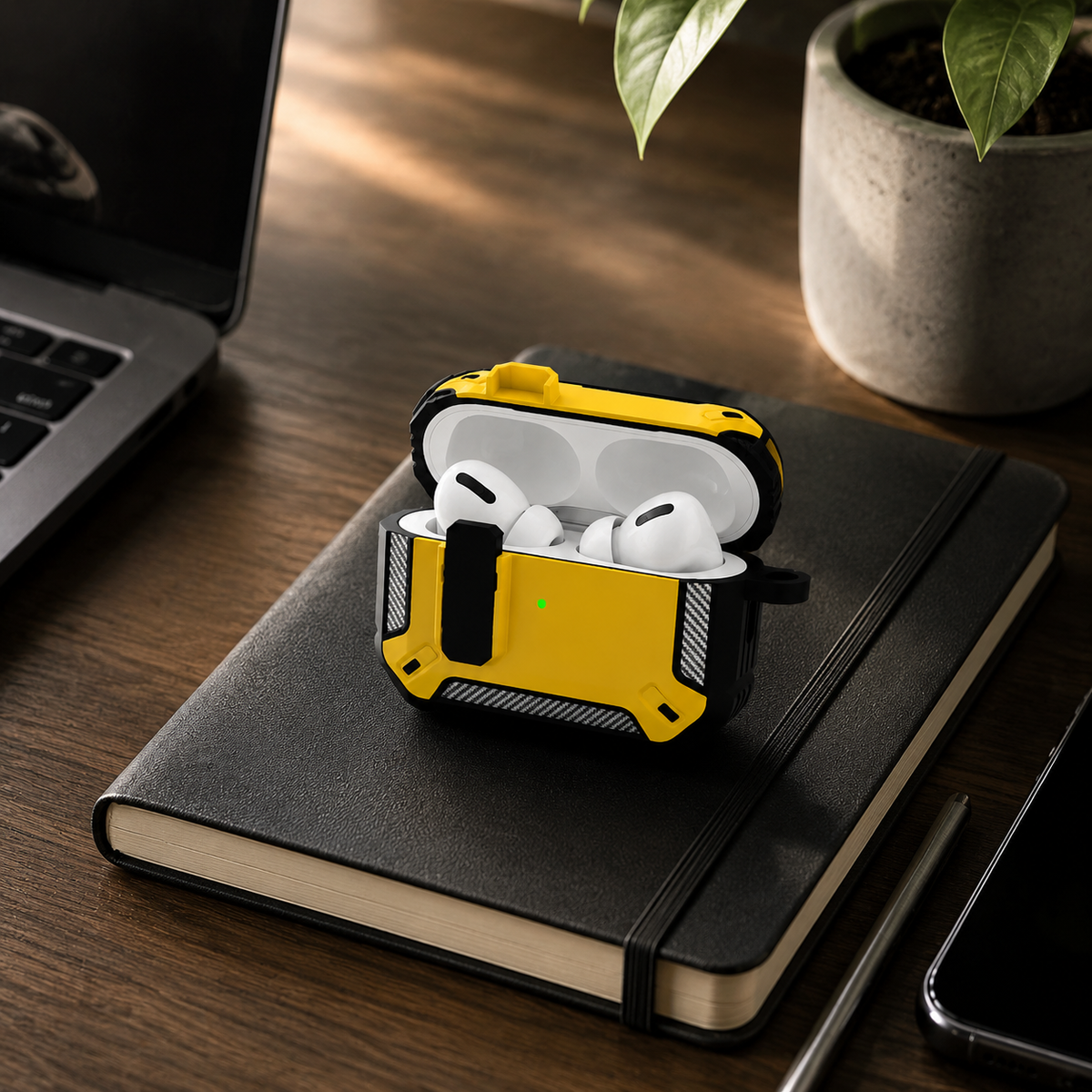 Premium Carbon Fiber AirPods Case Cover Shockproof TPU Protective Case Secure Lock Wireless Charging Anti Scratch Slim Keychain Carabiner AirPods