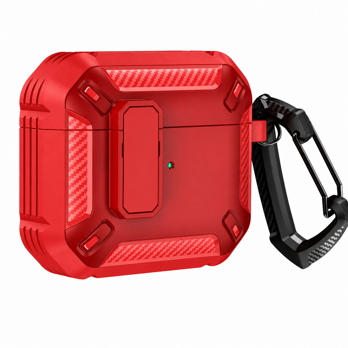 Premium Carbon Fiber AirPods Case Cover Shockproof TPU Protective Case Secure Lock Wireless Charging Anti Scratch Slim Keychain Carabiner AirPods